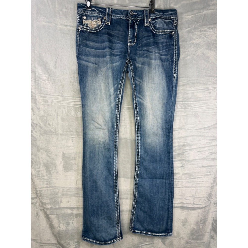 Rock Revival Easy Boot Betty Jeans Womens 30 Blue Distressed Embellished Y2K